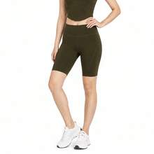 Li-Ning Women's High Waist Elastic Knee-Length Yoga Cycling Shorts ANBV002 - Prickly Green - View 1