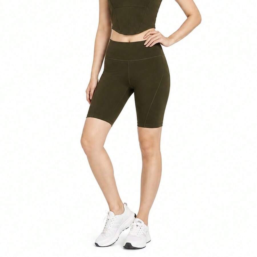 Li-Ning Women's High Waist Elastic Knee-Length Yoga Cycling Shorts ANBV002 - Prickly Green - View 1