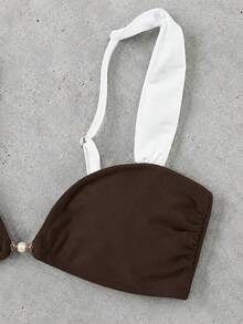 Spring/Summer New Colorblock Bikini With Metal Ring Trim, Vacation Party Swimsuit - Multicolor - View 5