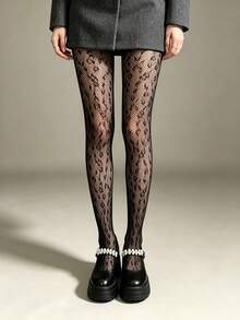 1 Pasang Kaos Kaki Jala Berongga Serbaguna Elastis Tinggi untuk Wanita dengan Motif Leopard, Sempurna untuk Pesta, Bar, dan Klub Malam dengan Gaya Baddie - MultiWarna - View 2
