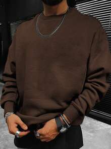 Men's Spring/Autumn Casual Daily Commute Minimalist Versatile Crew Neck Sweatshirt - Brown - View 1