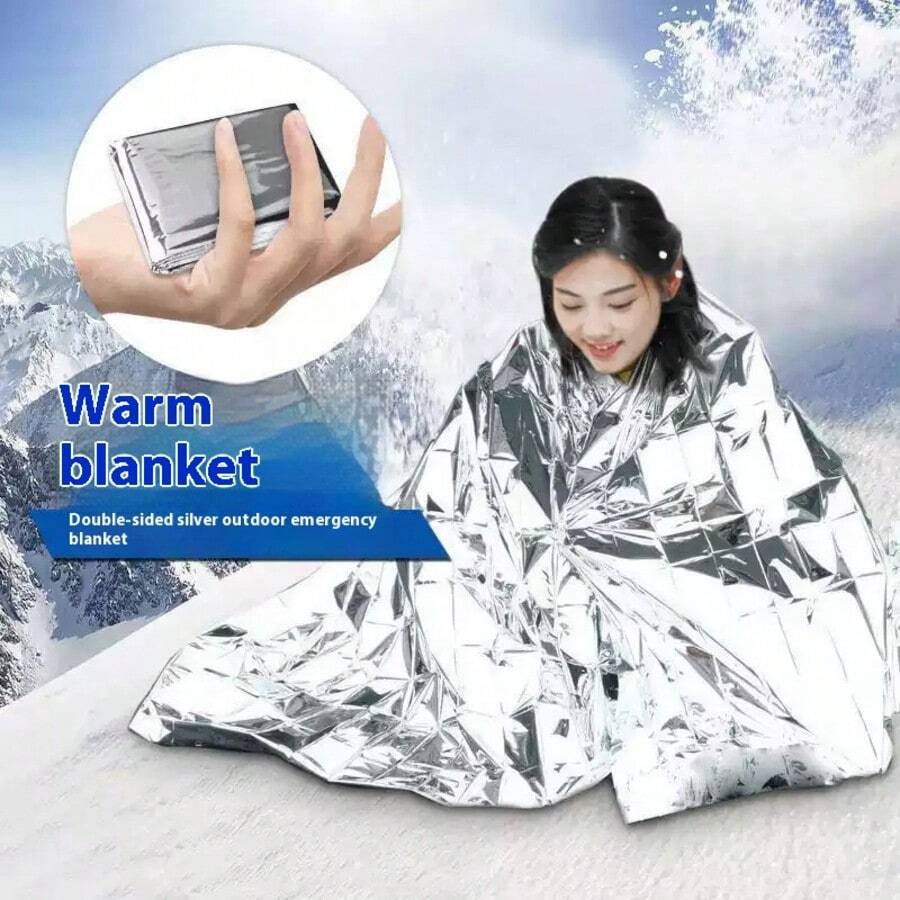 1pc Outdoor Emergency Thermal Blanket, Gold & Silver Double-Sided Survival Blanket, Portable Waterproof Insulated First Aid Blanket For Cold Weather And Survival