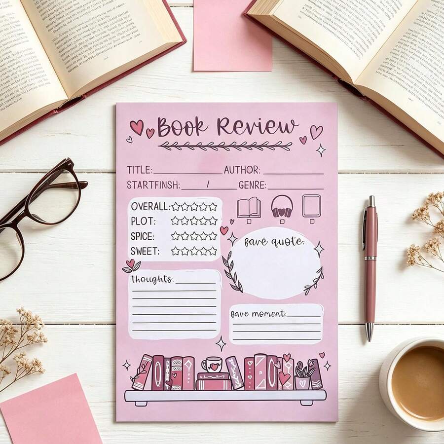 1/2/8pcs Book Review Notebooks, 5.5 X 3.9 Inches, Self-Adhesive Small Notebooks, Reading Notes Supplies, 40 Pages Per Book - one-size - View 1