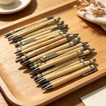 1pc/6pcs-Retractable Bamboo Ballpoint Pen With Printed Text, Bamboo Barrel Design, Smooth Writing, No Ink Smudging, High Cost-Performance, Suitable For Personal Daily Office, School, Business Supplies (Random Style) - Round - View 4