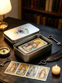 Evil Eye & Hamsa Hand Print Tarot Card Storage Tin Box, Portable Metal Tarot Deck Holder, Witch Astrology Oracle Card Box, Can Store Crystal Jewelry, Oracle Card Tin Box, Astrology Divination Accessories, Birthday, Halloween, Christmas Gift (Cards Not Included) - Multicolor - View 7