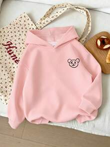 1pc Tween Girls' Cartoon Bear & Floral Hooded Sweatshirt, Comfortable For Outdoor Play And Personalized Style, Suitable For Spring/Autumn - Pink - View 2