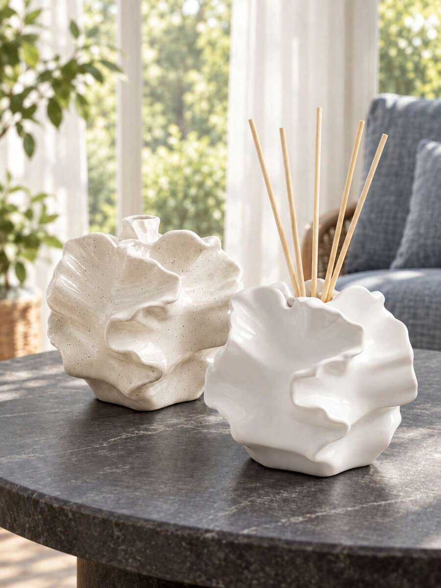 Artistic Ruffled Sculptural Diffuser Vessel, Aesthetic Tabletop Decor ...
