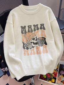 Women's Knitted Pullover Sweater, Ribbed Details, Long Sleeve Crew Neck, Autumn/Winter Mom Style Outfit Choice - Apricot - View 5