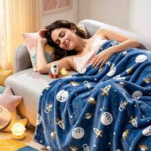 1pc Space Glow In The Dark Blanket Soft Flannel Astronaut Rocket Planet Throw Blanket Comfortable Warm Galaxy Bed Blanket Suitable For Teens And Adults Gift - Multicolor - View 8
