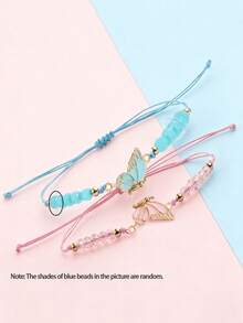 2pcs/Set Minimalist Fashion Butterfly Alloy Pendant Braided Bracelet Set, Girls Best Friend Daily Wear Sister Friendship Accessory Gift - Multicolor - View 7