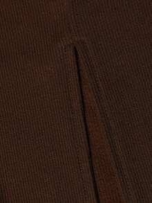DONICY Women's Elegant Fall Square Neck Ribbed Knit Dress, Slim Bodycon Long Sleeve Cuff Midi Dress - Coffee Brown - View 3