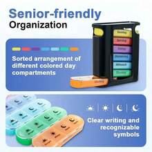 1pc 7-Day 28-Compartment Pull-Out Pill Box, Detachable Pill Box, Portable Mini Medicine Storage Organizer, Transparent Colorful Pill Box - one-size - View 6