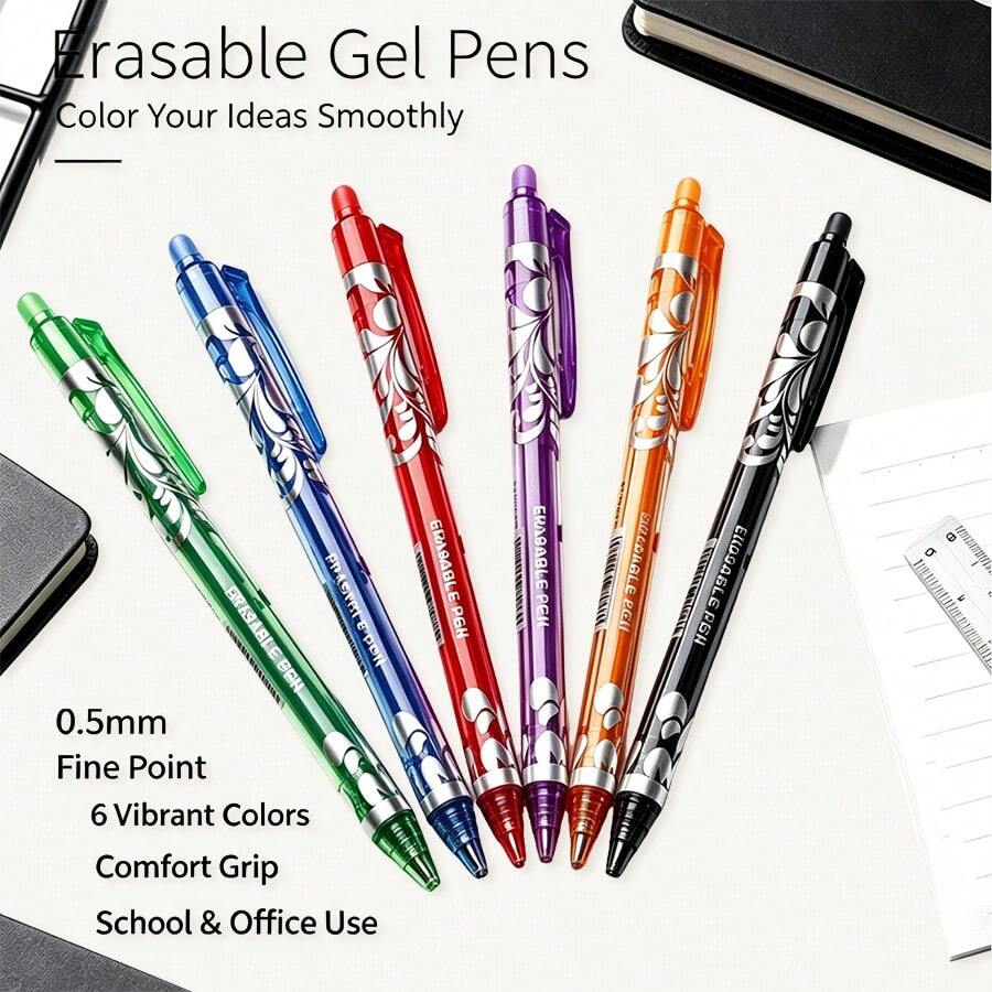 6pcs Blue Floral Series Erasable Gel Pens, Heat-Erasable Ink, Student Exam Preparation Pens - A - View 1