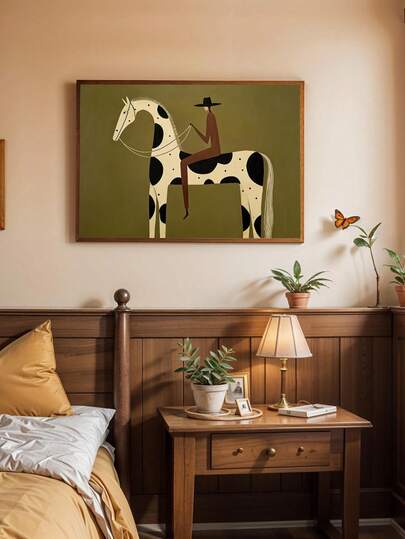 1pc Western Cowboy & Horse Abstract Wall Art Print,Retro Minimalist Modern Canvas Poster,For Bedroom,Living Room,Kitchen,Canvas Wall Arts,Wall Decor,Home Decor,Room Decor,Dorm Decor,Halloween Christmas Decor,Festival Gift Wall Art Framed/Unframed
