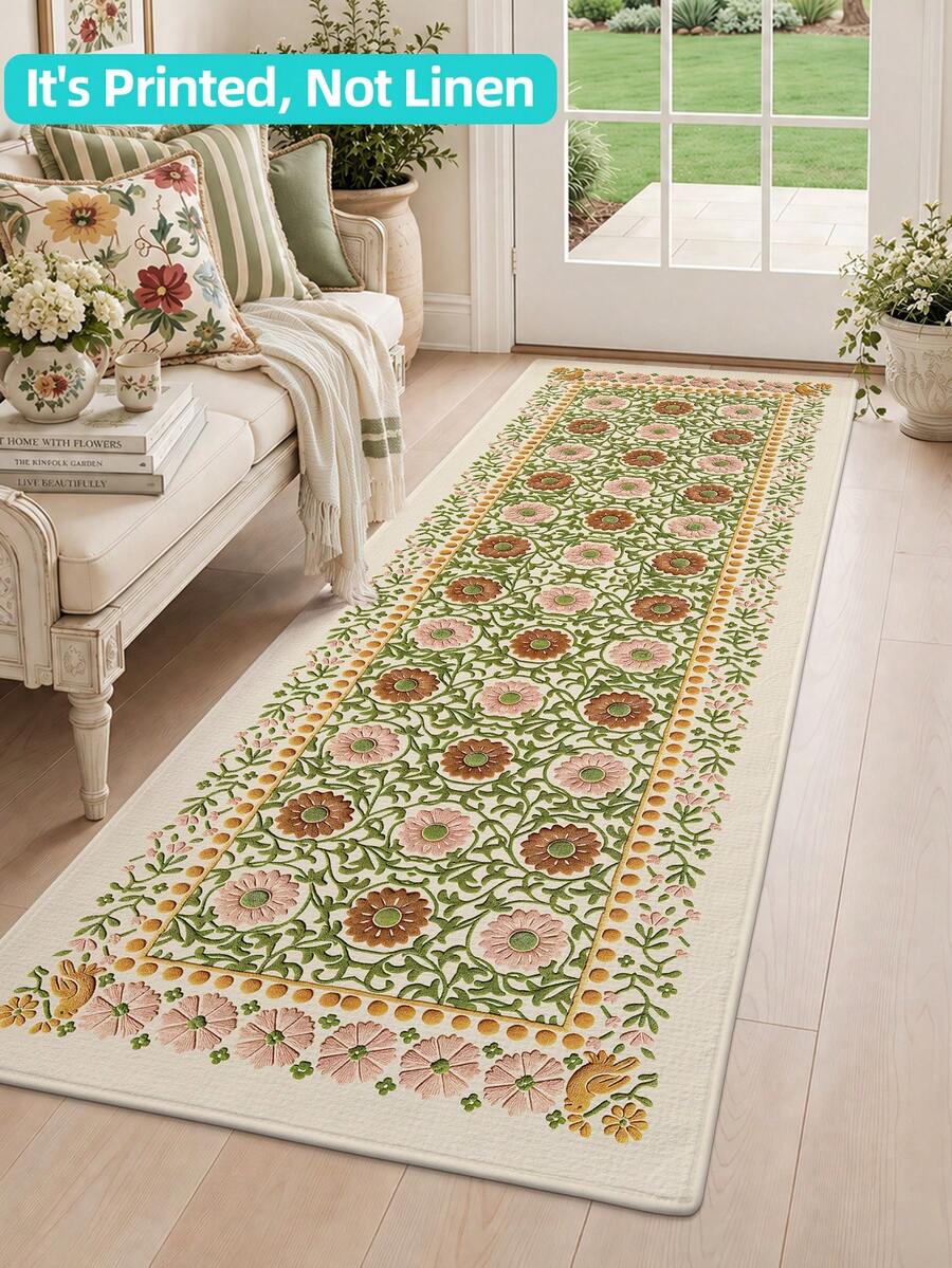 DAJIANG 1 buah Karpet Area Motif Bunga Vintage, Karpet Dapur, Karpet Lorong, Cocok untuk Kamar Mandi, Dapur, Luar Ruangan, Dalam Ruangan, Lorong, Kamar Tidur, Ruang Tamu, Samping Tempat Tidur, Dapat Dicuci dengan Mesin, Mudah Dibersihkan, Alas Anti Selip, Dekorasi Kamar Tidur, Gaya Musim Gugur/Musim Dingin - MultiWarna - View 1
