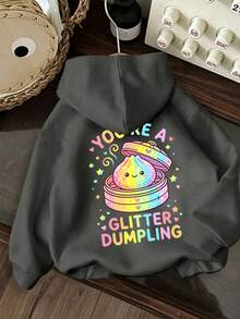 Tween Girl Fun Print Sweatshirt, Warm & Comfortable Thermal Lined Pullover Sweatshirt For Autumn/Winter - Dark Grey - View 4
