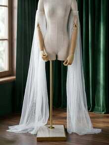 1 Pair White Beaded Bridal Long Sleeves, Detachable Elastic Cuffs, Wedding Party Dress Photo Accessory - White - View 8