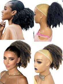 8 Inch Drawstring Ponytail Wig, Afro Kinky Curly Ponytail, Synthetic Ponytail Hair Extensions, Designed For (Multiple Colors Available) - Multicolor - View 2