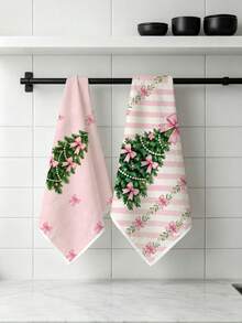 Multiple Kitchen Absorbent Towels, Made Of Polyester Material, Printed With Christmas Tree And Bow Pattern, Suitable For Kitchen And Bathroom, Ideal Choice For Housewives And Family Gatherings, High Cost-Performance Home Decor And Room Decoration Item - Multicolor - View 4