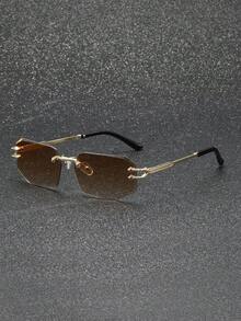 1 Pair Square Metal Frame Vintage Unisex Fashion Glasses, Luxury Brand Designer Fashion Glasses, Tropical Beach Vacation Summer Matching Rectangular Glasses - Multicolor - View 4