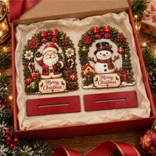 2D Flat Wooden Santa Claus & Snowman Figurines, Christmas Theme Desktop Atmosphere Decor, Merry Christmas Party Decoration, Suitable For Bedroom, Study, Living Room And Party Tabletop - A - View 7
