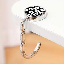 2D Leopard Print Black & White Geometric Zinc Alloy Wallet Hook, Casual Style Folding Handbag Hook, Portable Desktop Bag Holder, Suitable For Home And Retail Use - Multicolor - View 3