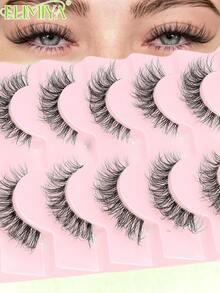 7 Pairs Cat Eye False Eyelashes, 3D Voluminous Fluffy Eyelash Extensions - Black - View 1