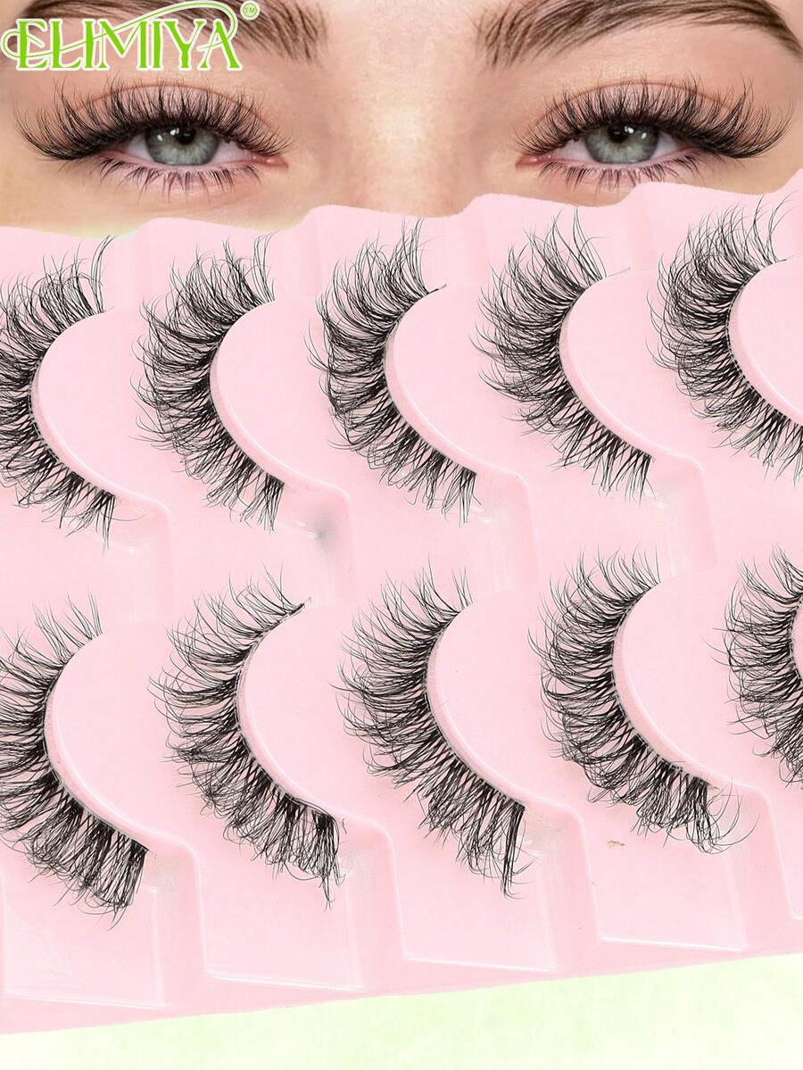 7 Pairs Cat Eye False Eyelashes, 3D Voluminous Fluffy Eyelash Extensions - Black - View 1