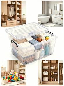 Clear Plastic Storage Box With Black Latching Lid, Stackable See‑Through Organizer Bins, Dust‑Proof Moisture‑Resistant, For Closet Bedroom Garage Pantry, Sort Clothes Toys Sundries, Storage Organizer For Renters Students Family - Multiple Specifications - View 5