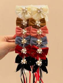 8pcs Cute Rhinestone Bow Ribbon Hair Clips For Girls, Princess Hair Accessories For Back Of Head And Side, Sweet Hair Clips For Daily Use - Red - View 3