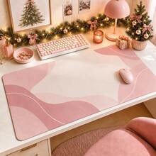 1pc Pastel Pink Abstract Desk Mat, Large Mouse Pad, Polyester Fiber Surface, Non-Slip Rubber Base, Makeup Mat For Home Decor, 4 Sizes Available - View 2