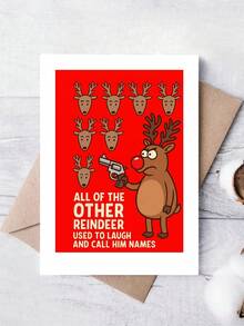 1pc Funny Christmas Card For Friend, Brother, Coworker – Reindeer Cartoon Illustration, Holiday Humor, Thickened, With Envelope - A - View 10