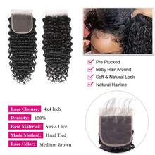 VALLBEST Brazilian Deep Wave Bundles With Closure Virgin Human Hair Bundles With Closure 4*4 Lace Mixed Length Hair Bundles Natural Color For 100% Unprocessed Miss GAGA (16 18 20+14) - Natural Black - View 4