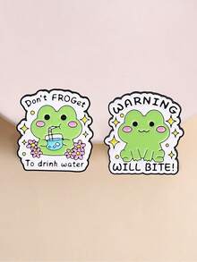 QIHOO 1pc Cute Cartoon Frog Enamel Brooch, Humorous Pun Slogan Lapel Pin Badge, Backpack Denim Jacket Decorative Jewelry Gift - Multicolor - View 2