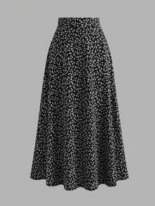 EARO Plus Size Women's Flowy Elegant Ditsy Floral Midi Skirt, Versatile - Black - View 5