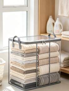 Transparent PVC Clothing Storage Box, Transparent Storage Box With Zipper, Foldable Clothing Storage Container With Gray Handle, Wardrobe Storage Bag For Blankets, Quilts, Bedding, Ideal Choice For Bedroom Wardrobeshalloween Dealsclothes Organizer - Multicolor - View 4