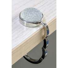 1 Pc White Rhinestone Purse Hook Foldable Handbag Hanger Bling Bag Holder Folding Table Desk Hook Crystal Style Purse Hanger Sparkling Decorative Purse Holder Portable Bag Hanger Handbag Hook For Table Desk Restaurant Office Home Party Bar - Multicolor - View 5