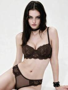 Lounge Court 1 Set Women's Solid Color Lace Comfortable Sexy Lingerie Set - Chocolate Brown - View 1