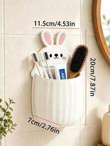 1pc Cute Rabbit Wall-Mounted Toothbrush And Toothpaste Holder,Space-Saving Bathroom Storage Rack,Multiple Colors,Bathroom Sink Organizer,Hairbrush And Makeup Brush Holder,Wall Storage Box,Home Vanity Organization,No-Drill Storage - Multicolor - View 4