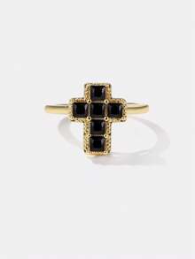 Kryxie Minimalist Gold Cross Open Ring, Copper Inlay CZ, Women's Personalized Religious Jewelry, Suitable For Daily Wear/Religious Believers - Gold - View 9