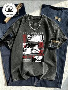 Vintage Cartoon Pattern Plus Size Loose Black Short Sleeve T-Shirt, Soft Cotton Design Halloween Autumn Plus Size Clothing Summer - Black - View 9
