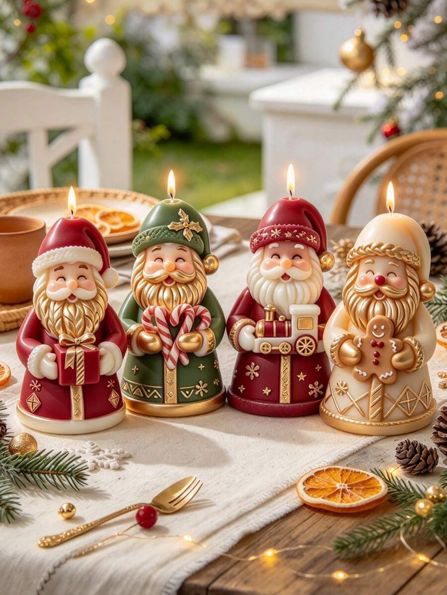 3D Santa Claus Silicone Mold, Santa Claus Holding Rocking Horse Gift Box Gingerbread Man Candy Relief Mold, DIY Aromatherapy Candle Resin Plaster Handmade Soap, Christmas Home Decor Handmade Gift - A - View 1