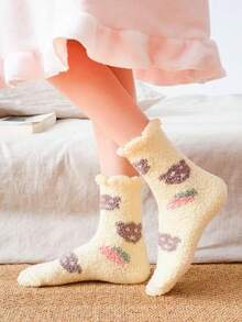 1/3/6/10 Pairs Random Women's Autumn/Winter Coral Fleece Sweet Floral & Cartoon Combination Comfortable Warm Sleep Mid-Calf Socks - Multicolor - View 5