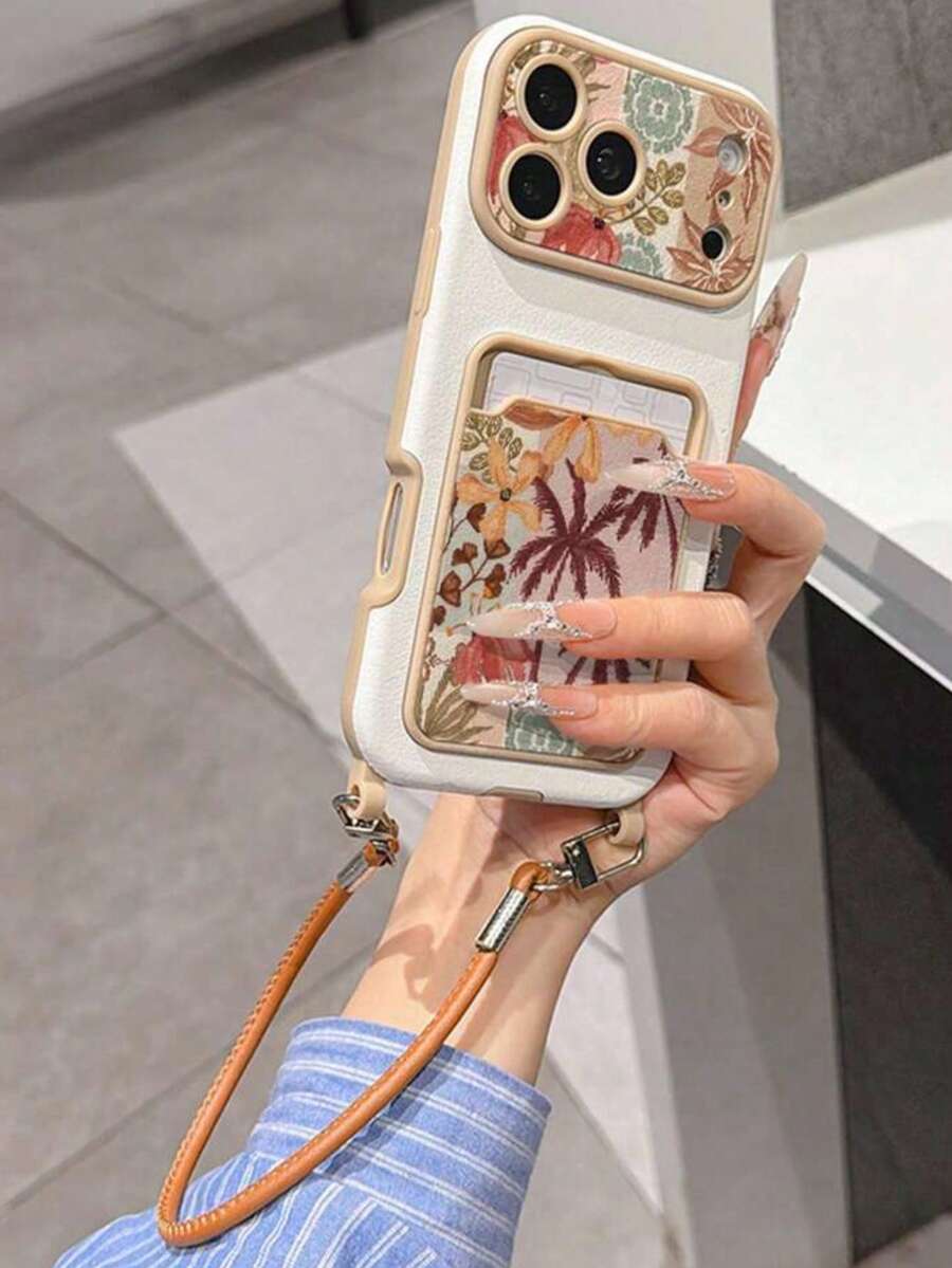 Autumn/Winter Leaf Card Holder Lanyard Phone Case, Minimalist Versatile, Suitable For Travel And Gatherings, For Apple 13/14/15/16/17/18 Pro ProMax - Multicolor - View 1