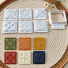 8pcs Square Vintage Tile Shape Clay Cutters, Floral Embossing Molds, DIY Handmade Earring Pendant Jewelry Craft Supplies - 8pcs - View 1