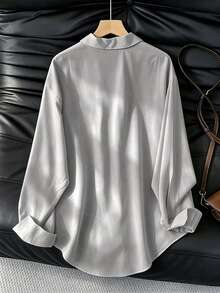 Women's Casual Loose Long Sleeve Shirt, Spring/Autumn - Light Grey - View 3
