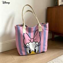 Miniso Disney Daisy Duck Hand-Held One Shoulder Laptop Bag, Pink And Purple Striped Print Daily Shoulder Bag - White - View 1