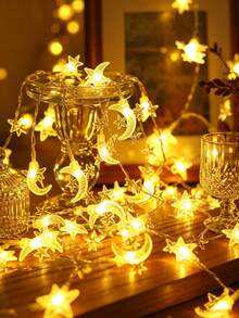 1.5/3/6m Moon & Star Fairy String Lights, Moon Light String, Suitable For Valentine's Day, New Year's Day, Daily Indoor Room, Party Decoration, Atmosphere Light String [Battery Not Included] Halloween, Holiday Gift Lights - Star Ring Moon - View 3