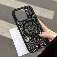 1pc Black Pattern Acrylic Transparent Phone Case Compatible With Iphone 17/16 Pro, New Magnetic Case Compatible With Iphone 17/16, 15 Pro/14 Pro, Shockproof Silicone Hard Shell - Multicolor - View 1