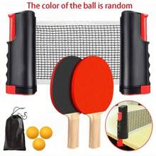 1/2 Set, Juego de Tenis de Mesa Portátil Todo en Uno: Configuración Rápida, Paletas, Pelotas y Red Expandible, Conveniente para Entretenimiento Interior/Exterior, Color de Pelota Aleatorio - Negro - Ver 1